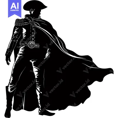Popular premium asset: Silhouette of a Man in a Long Coat and Hat, Standing with his Cape Flo