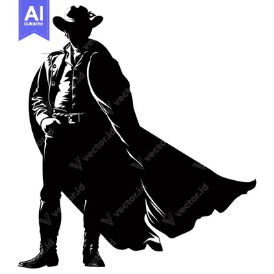 Aset premium populer: Silhouette of a cowboy in a long coat and hat