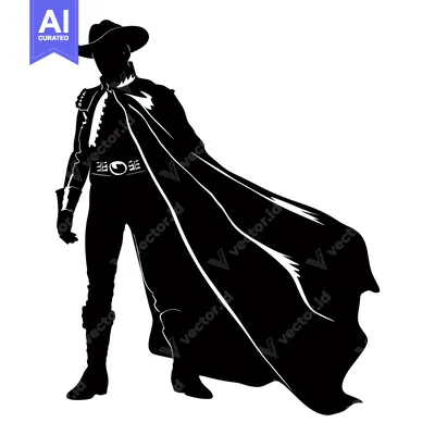 Premium design asset: Silhouette of a Man Wearing a Cowboy Hat and Cape