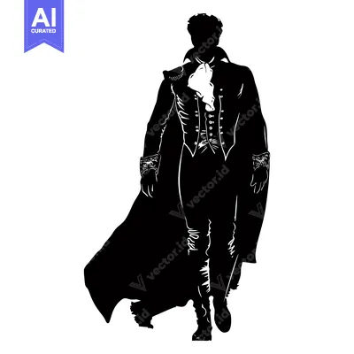 Aset desain premium: Silhouette of a Man in a Long Coat and Ruffled Shirt