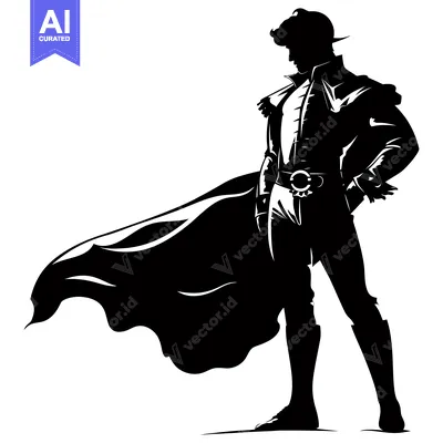 Premium design asset: Silhouette of a Man in a Cape and Hat, Standing with One Hand on His H