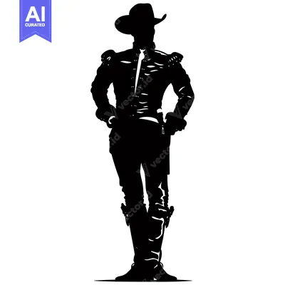Aset premium populer: Silhouette of a Man in a Cowboy Hat and Formal Attire