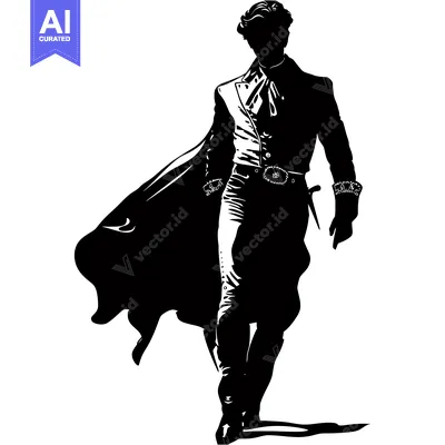 Aset desain premium: Silhouette of a Man in a Long Coat and Hat