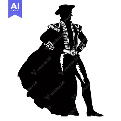 Aset desain premium: Silhouette of a Bullfighter in Traditional Costume