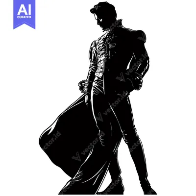 Popular premium asset: Silhouette of a Man in a Long Cloak and Elaborate Clothing