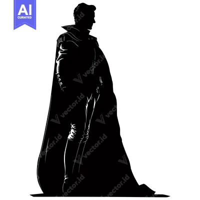 Aset premium populer: Silhouette of a Man in a Long Cloak Standing in Profile