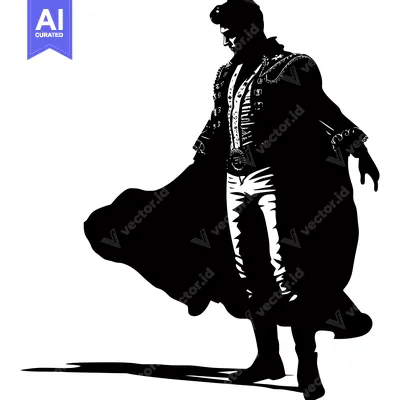 Aset desain premium: Silhouette of a Man in a Long Coat and Pants