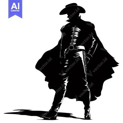 Popular premium asset: Silhouette of a Cowboy with a Cape and Gun