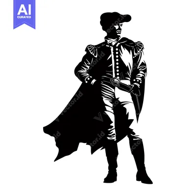 Aset desain premium: Silhouette of a Man in a Long Coat and Hat