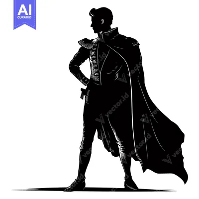 Aset premium populer: Silhouette of a Man in a Cape and Formal Attire