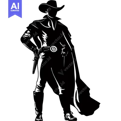 Aset desain premium: Silhouette of a Cowboy with a Gun and a Cape