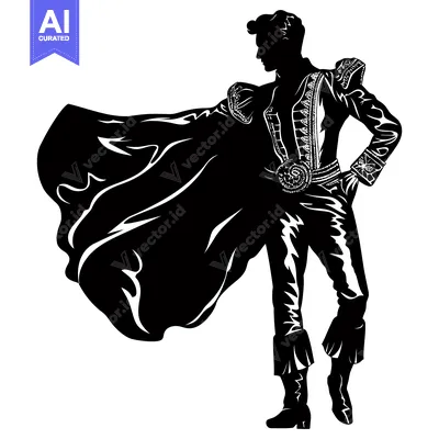 Aset premium populer: Black and White Silhouette of a Man in a Cape