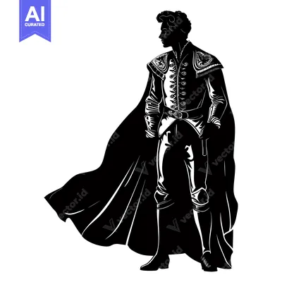 Premium design asset: Silhouette of a Man in a Cape and Embroidered Vest