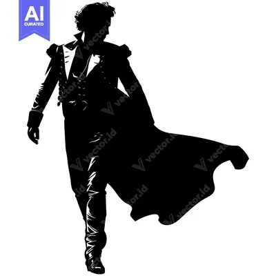 Aset desain premium: Silhouette of a Man in a Long Coat Walking