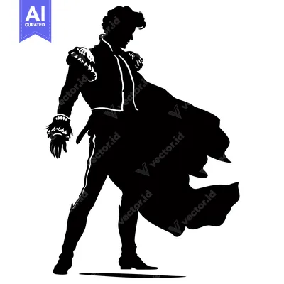 Aset desain premium: Silhouette of a Man in a Cape and Ornate Clothing