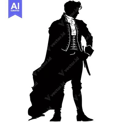 Premium design asset: Silhouette of a Man in a Long Coat and Ruffled Shirt