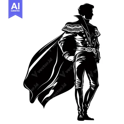 Aset premium populer: Silhouette of a Man in a Cape and Elaborate Jacket