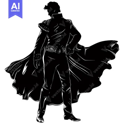 Premium design asset: Silhouette of a man with a cape standing facing away