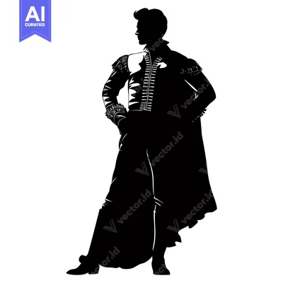 Silhouette of a Man in a Regal Outfit with a Cape