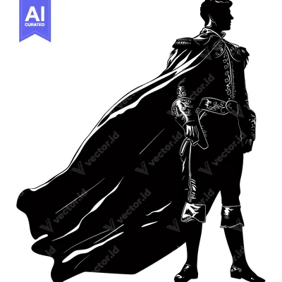 Aset desain premium: Silhouette of a Man in a Long Cape and Embroidered Clothing