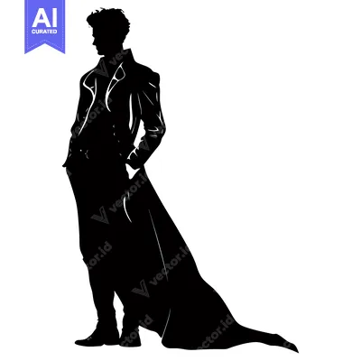 Aset premium populer: Silhouette of a Man in a Long Coat with a Flowing Tail