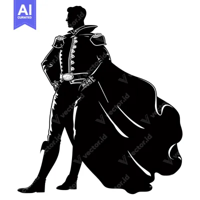 Aset premium populer: Silhouette of a Man in a Cape and Elaborate Clothing
