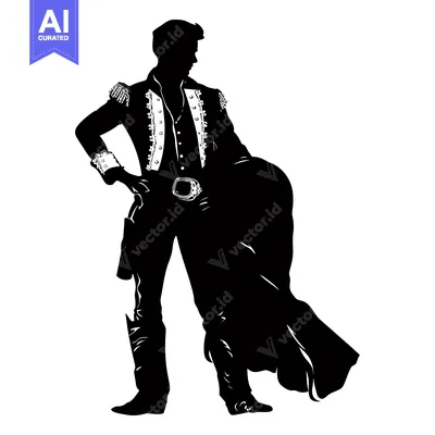 Aset premium populer: Silhouette of a Man in a Spanish Bullfighting Suit Holding a Cape