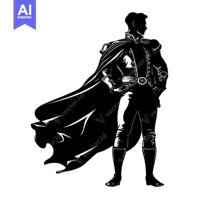 Aset premium populer: Silhouette of a Man in a Cape and Regal Attire
