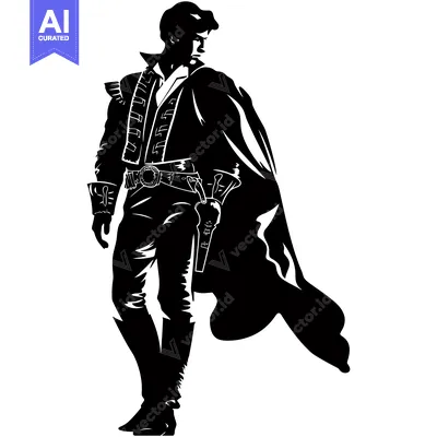 Aset premium populer: Silhouette of a Man in a Cape and a Pistol in His Hand