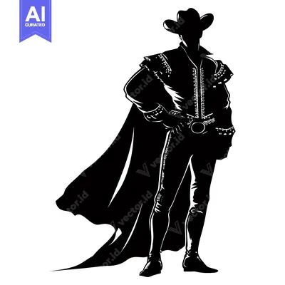 Aset premium populer: Silhouette of a Cowboy Wearing a Cape and a Hat