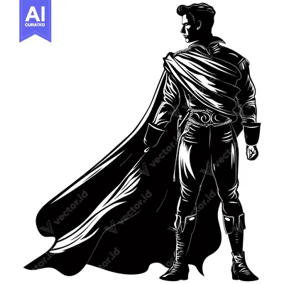 Aset premium populer: A Black and White Illustration of a Man in a Cape