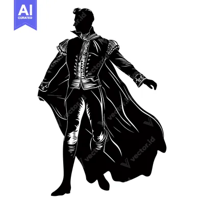 Premium design asset: Silhouette of a Man in a Cape and Formal Clothing