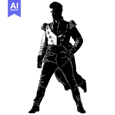 Aset desain premium: Silhouette of a Man in a Formal Uniform with a Long Tailcoat