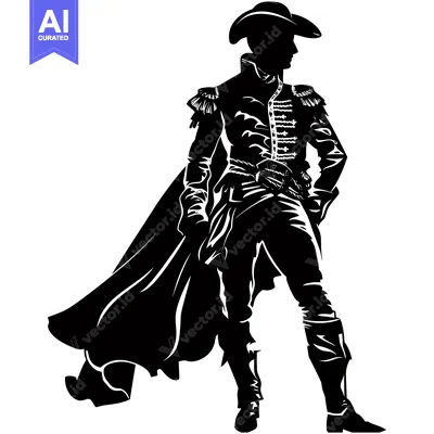 Aset premium populer: Silhouette of a Man in a Colonial Era Uniform with a Long Cape