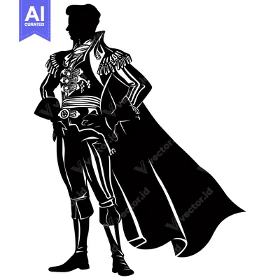 Aset premium populer: A Silhouette of a Man Wearing a Cape and Ornate Clothing