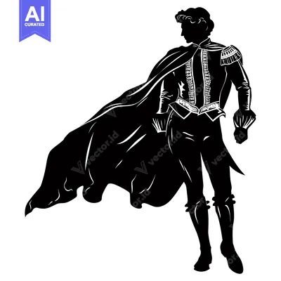 Aset premium populer: Silhouette of a Man in a Cape and Elaborate Clothing