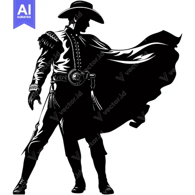 Popular premium asset: Silhouette of a Man in a Wide-Brimmed Hat and Cape
