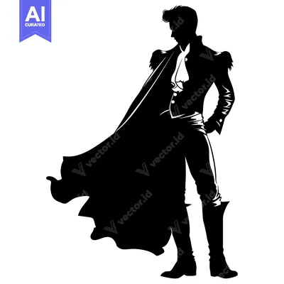 Aset premium populer: Silhouette of a Man Wearing a Long Cape and Boots