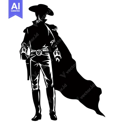 Silhouette of a Man in a Wide-Brimmed Hat and Cape