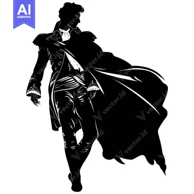 Silhouette of a Man in a Long Coat with a Flowing Cape