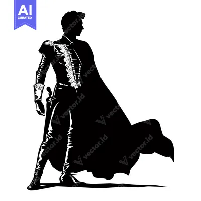 Aset desain premium: Silhouette of a Man in a Cape and Elaborate Clothing