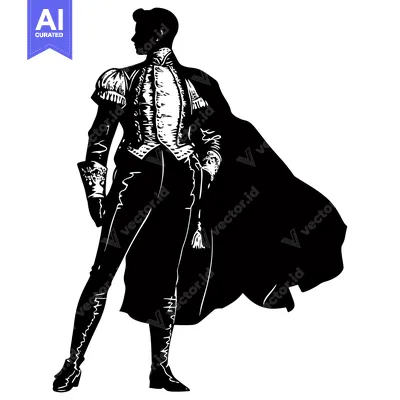 Silhouette of a Man in a Formal Outfit with a Cape