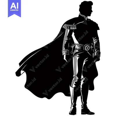 Aset premium populer: Silhouette of a Man in a Cape and Royal Attire
