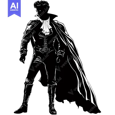 Aset premium populer: Silhouette of a Man in a Cape and Formal Wear