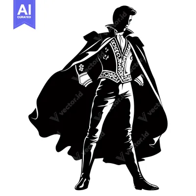 Popular premium asset: A Silhouette of a Man in a Suit with a Flowing Cape