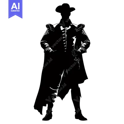 Aset desain premium: Silhouette of a Man in a Long Coat and Hat