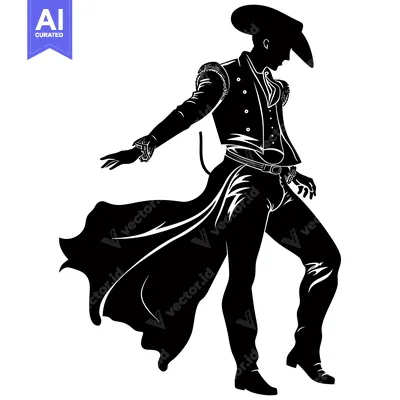 Silhouette of a Man in a Traditional Spanish Outfit with a Cape
