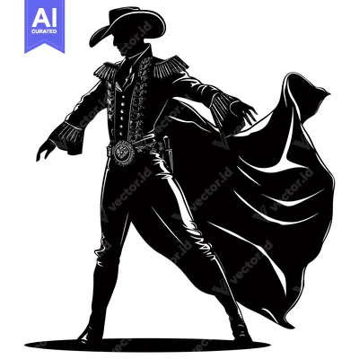 Popular premium asset: Silhouette of a Man Wearing a Cowboy Hat and Cape