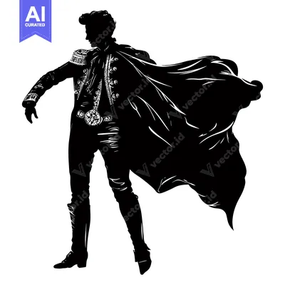 Aset premium populer: Silhouette of a Man in a Cape and Elaborate Outfit