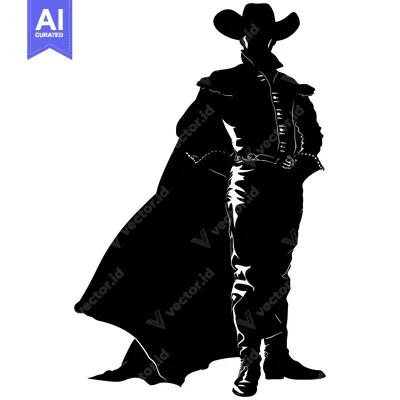 Aset premium populer: Silhouette of a Man in a Cowboy Hat and Cape